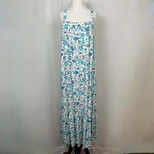Old Navy Floral Boho Maxi Dress Womens XXL Hippie Tiered Cottagecore Spring Blue